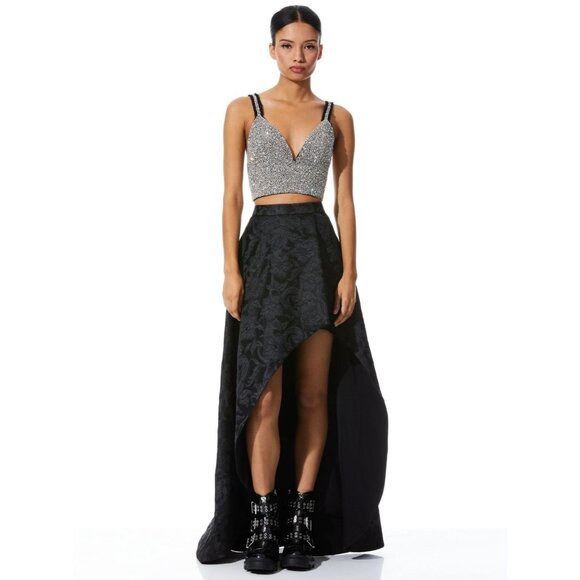 Alice + Olivia Serra Black Assymetrical High Low Skirt 4 NWT $695 - Picture 2 of 8